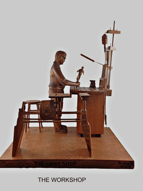 Dec 2012 - This is a scale model of me at my carving desk with my Shopsmith by my side and my stool right behind me.  The scale is at 0.147059% of actual size.