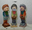 Oct 2004 - Little hombre #2 in the center was lonely so his two buddies, #3 (left) and #4 (right) came over to stand around and chew the fat. Painted with acrylic and finished with boiled linseed oil.