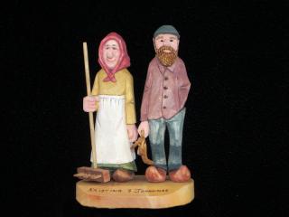 April 2006 - Because of their economic plight, Kristina and Johannes were not able to immigrate to North America. Their situation improved slightly because so many left their native Scandinavia. Johannes bought a rake for his wife but could not afford to buy a fork so he made one out of wood. Carved from basswood, they stand about 6 inches tall.