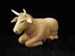 November 2006 - This is the fourteenth piece of the 15 piece nativity scene. The ox is carved from basswood, finished with acrylics and is about3 inches tall and 5 inches long. The horns are carved from White Tail Deer antler.