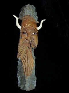 Oct 2007 - This Wood Spirit is carved from Poplar Bark and he is about 13 inches tall and 2.5 inches wide. I got the Viking idea out of a magazine.