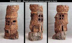 Aug 2009 - This whimsical tree house is carved all around so there is something to see no matter which way it is turned. This carving was inspired by the work of one of my fellow Wednesday morning carvers. It stands 9 inches tall, is hollow and has a balcony on the top.