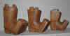Feb 2003 - The boots are 100%, 87.5% and 75% in size. Carved from basswood, stained with an acrylic wash and protected with floor wax. The largest one is about 5