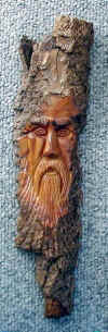 May, 2003 - Carved on Cottonwood bark that is about 16 inches tall and4.5 and 3 inches wide